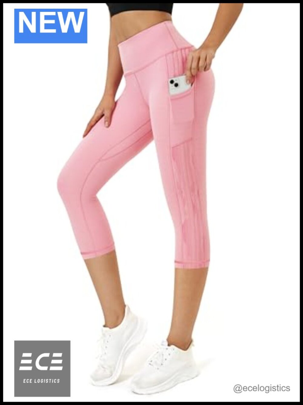 Women's Capri Yoga Leggings Side Pockets High Rise Cropped Active Pants
